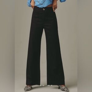 Maeve The Colette Beachy Linen Full Length Wide Leg Black Womens 27 Pants